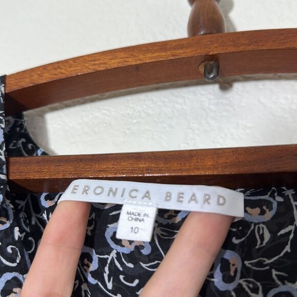 Veronica Beard Dakota Flounce Printed Black and Blue Mini Dress Size 10 - Picture 6 of 13